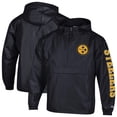 thumbnail image 1 of Men's Champion Black Pittsburgh Steelers Packable Hooded Windbreaker Half-Zip Jacket, 1 of 3