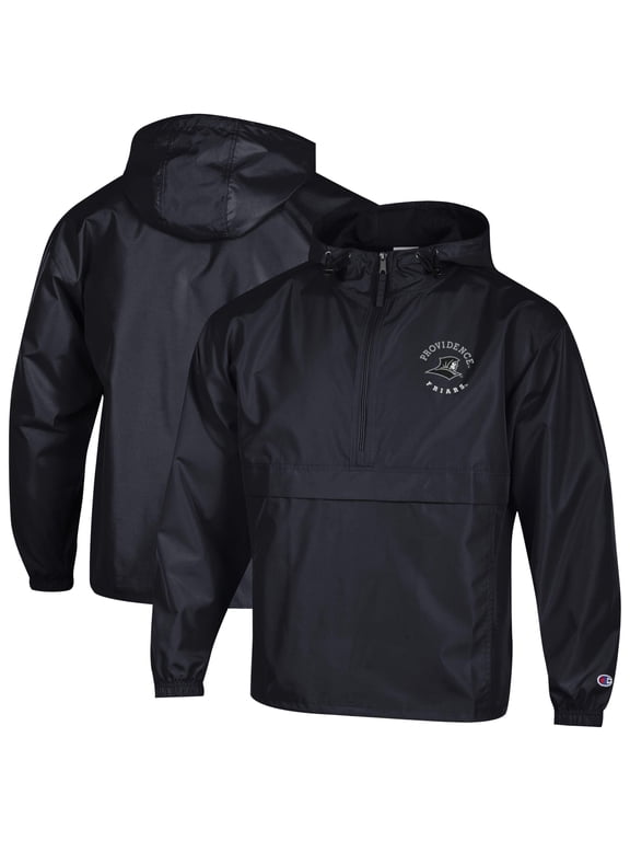 Men's Champion Black Providence Friars Embroidered Half-Zip Hooded Packable Jacket