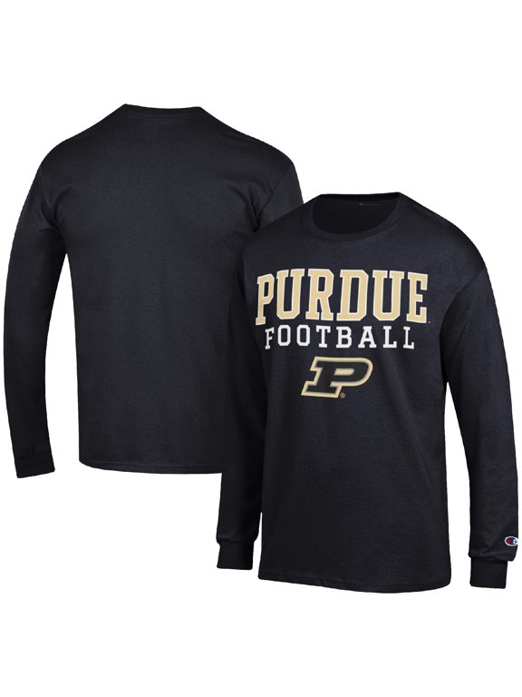 Men's Champion Black Purdue Boilermakers Football Stack Long Sleeve T-Shirt