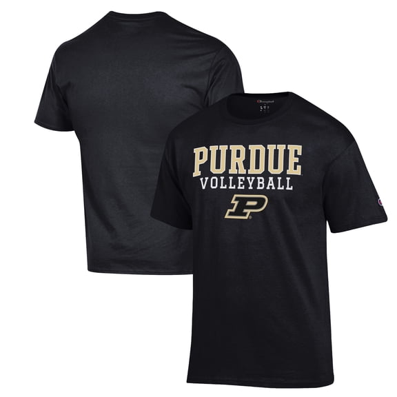 Men's Champion Black Purdue Boilermakers Stack Logo Volleyball Powerblend T-Shirt