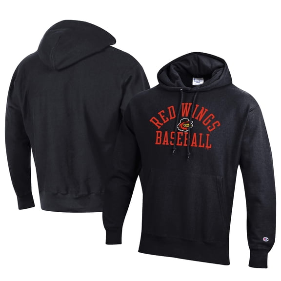 Men's Champion Black Rochester Red Wings Baseball Reverse Weave Pullover Hoodie