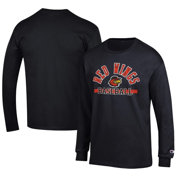 Men's Champion Black Rochester Red Wings Jersey Long Sleeve T-Shirt