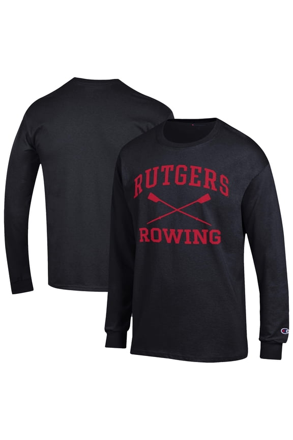 Men's Champion Black Rutgers Scarlet Knights Rowing Jersey Long Sleeve T-Shirt