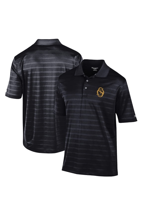 Men's Champion Black St. Olaf Oles Relaxed Fit Textured Solid Polo