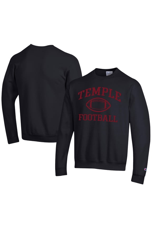Men's Champion Black Temple Owls Football Powerblend Pullover Sweatshirt