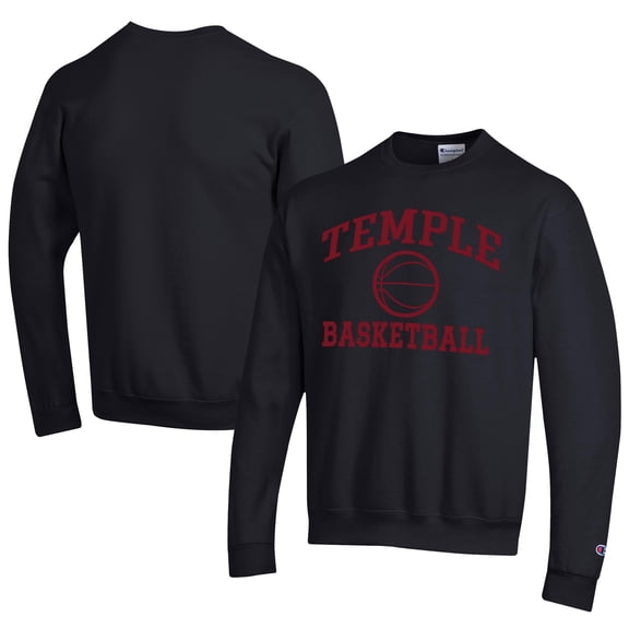 Men's Champion  Black Temple Owls Icon Logo Basketball Eco Powerblend Pullover Sweatshirt