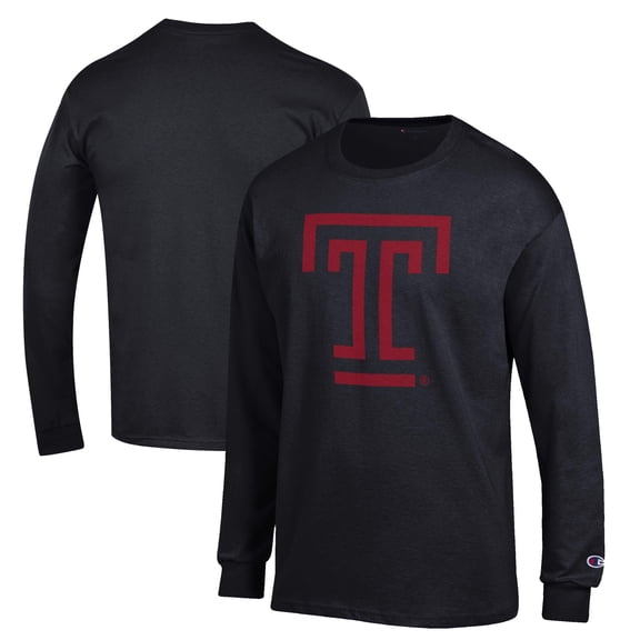 Men's Champion Black Temple Owls Jersey Est. Date Long Sleeve T-Shirt