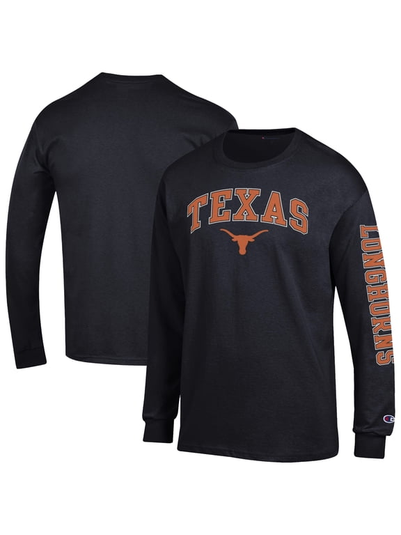 Men's Champion Black Texas Longhorns Arch Over Logo 2-Hit Long Sleeve T-Shirt