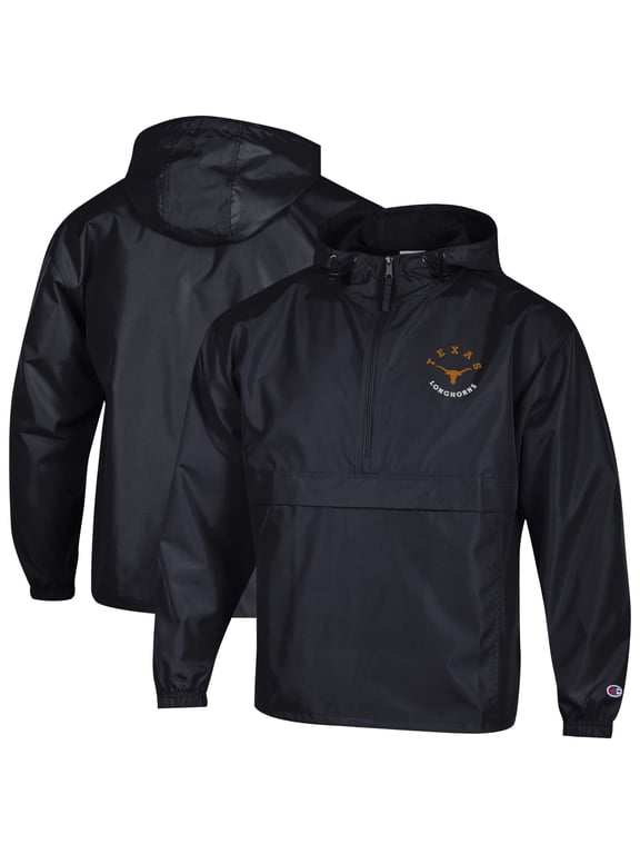 Men's Champion Black Texas Longhorns Packable Hooded Windbreaker Half-Zip Jacket