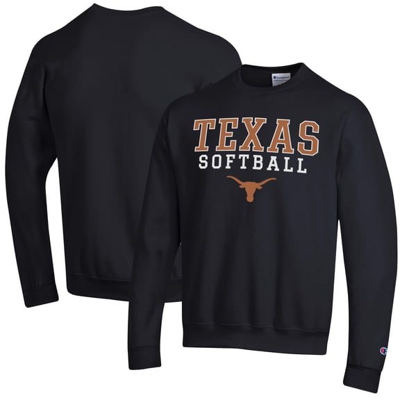 Men's Champion Black Texas Longhorns Softball Stack Pullover Crewneck Sweatshirt