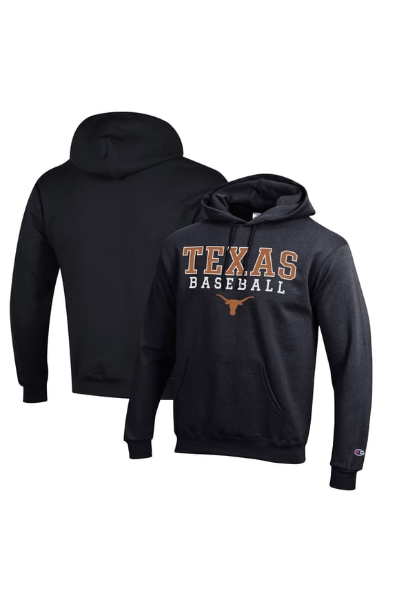 Men's Champion Black Texas Longhorns Stack Logo Baseball Powerblend Pullover Hoodie