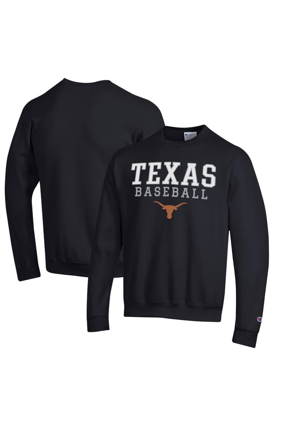Men's Champion Black Texas Longhorns Stack Logo Baseball Powerblend Pullover Sweatshirt