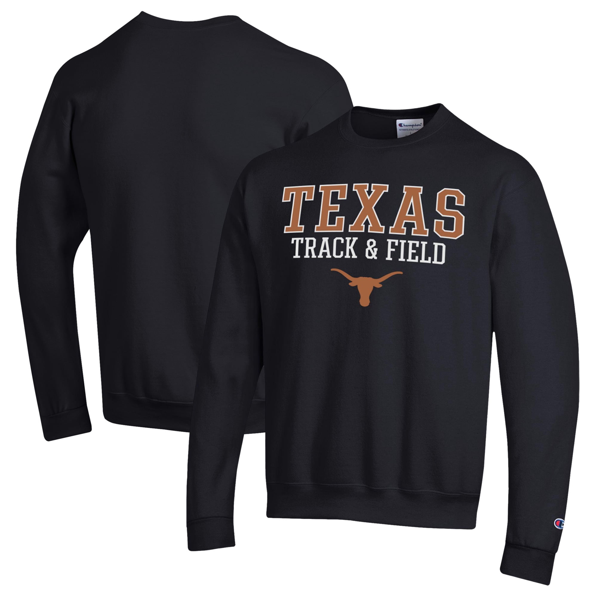 Men's Champion  Black Texas Longhorns Stacked Track & Field Powerblend Pullover Sweatshirt
