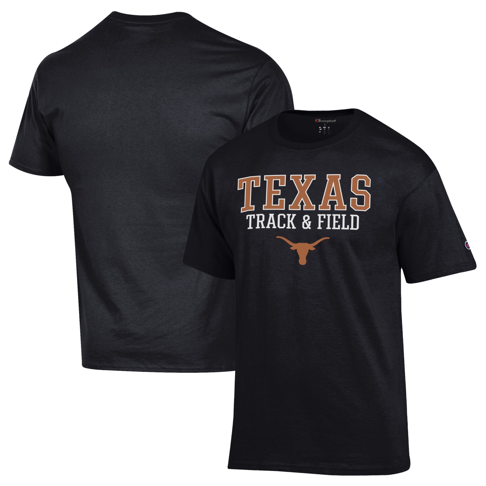 Men's Champion Black Texas Longhorns Track & Field Stack Logo T-Shirt
