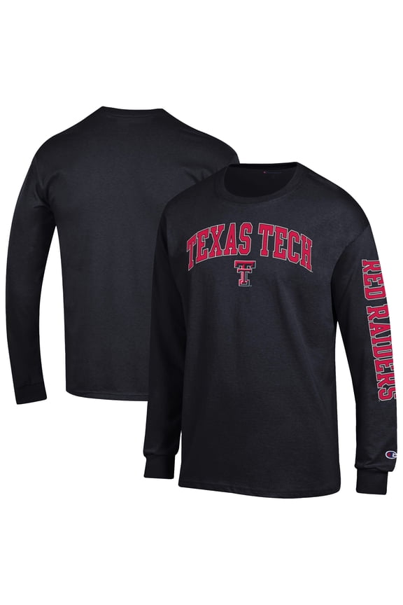 Men's Champion  Black Texas Tech Red Raiders Arch Over Logo 2-Hit Long Sleeve T-Shirt