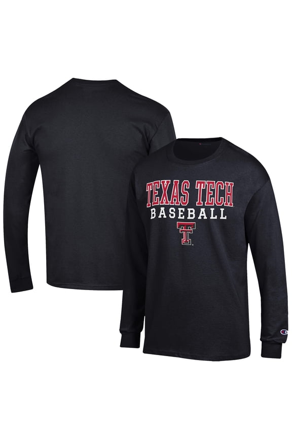 Men's Champion  Black Texas Tech Red Raiders Baseball Stack Long Sleeve T-Shirt