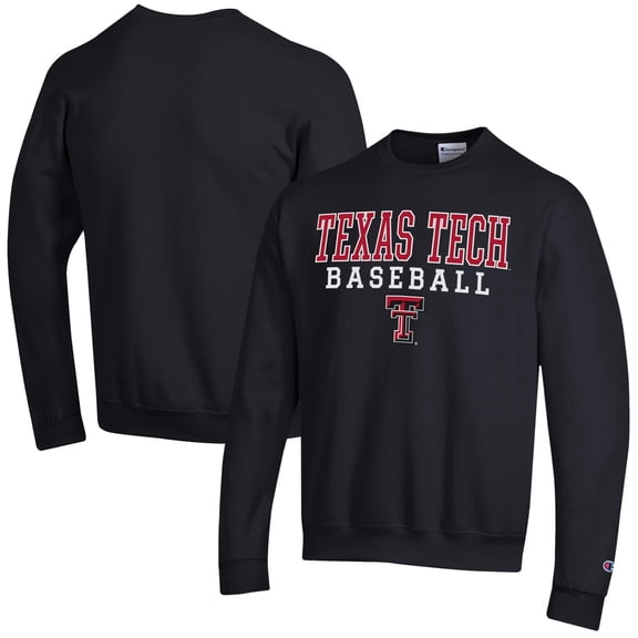 Men's Champion Black Texas Tech Red Raiders Baseball Stack Powerblend Pullover Sweatshirt
