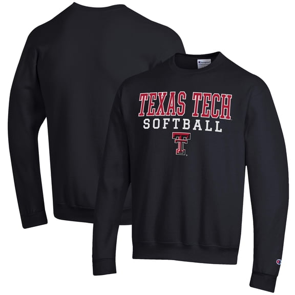 Men's Champion Black Texas Tech Red Raiders Softball Stack Pullover Crewneck Sweatshirt