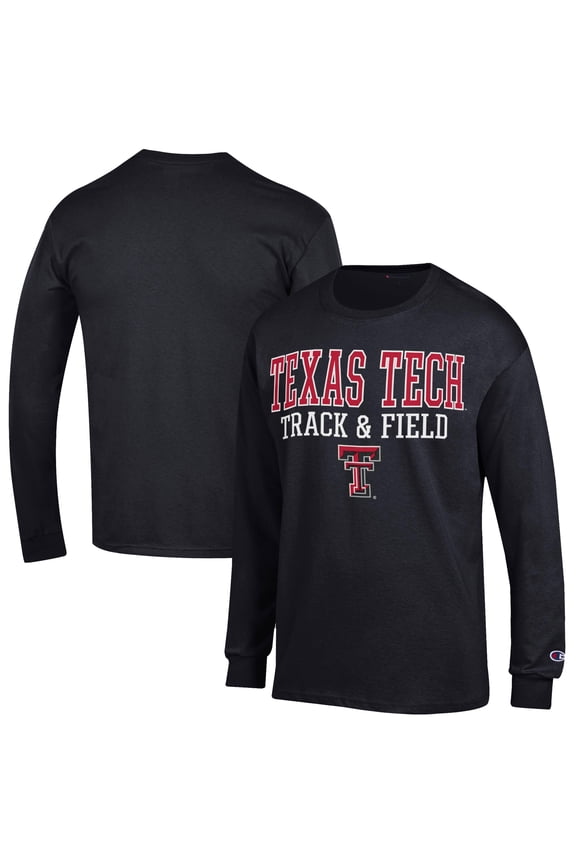 Men's Champion Black Texas Tech Red Raiders Track & Field Stack Long Sleeve T-Shirt