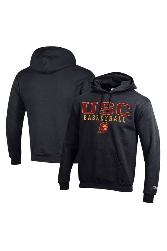 Men's Champion Black USC Trojans Basketball Stack Pullover Hoodie