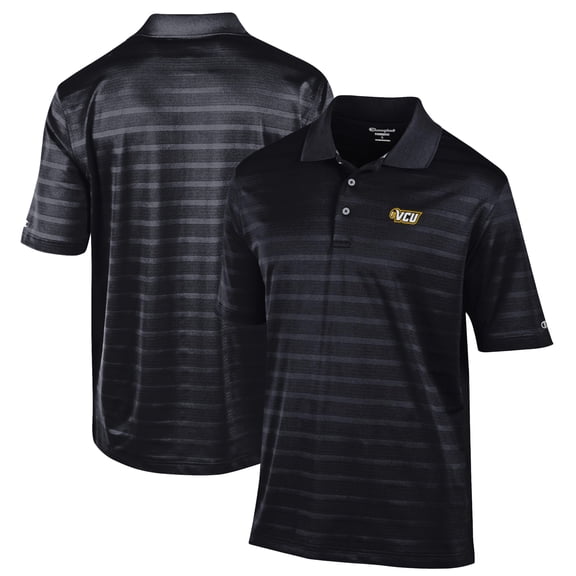 Men's Champion Black VCU Rams Relaxed Fit Textured Solid Polo