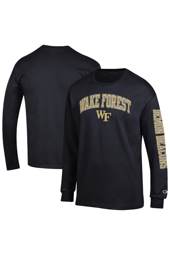 Men's Champion Black Wake Forest Demon Deacons Arch Over Logo 2-Hit Long Sleeve T-Shirt