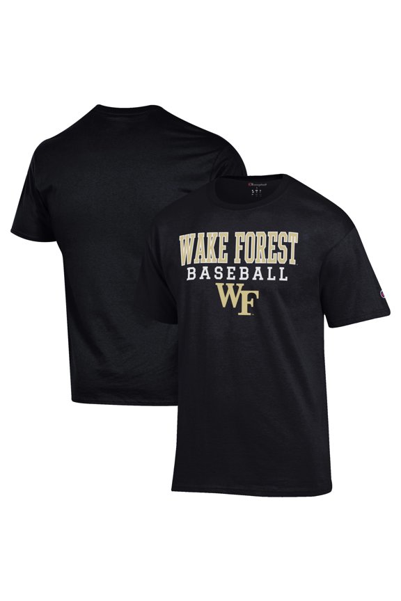 Men's Champion Black Wake Forest Demon Deacons Baseball Stack T-Shirt