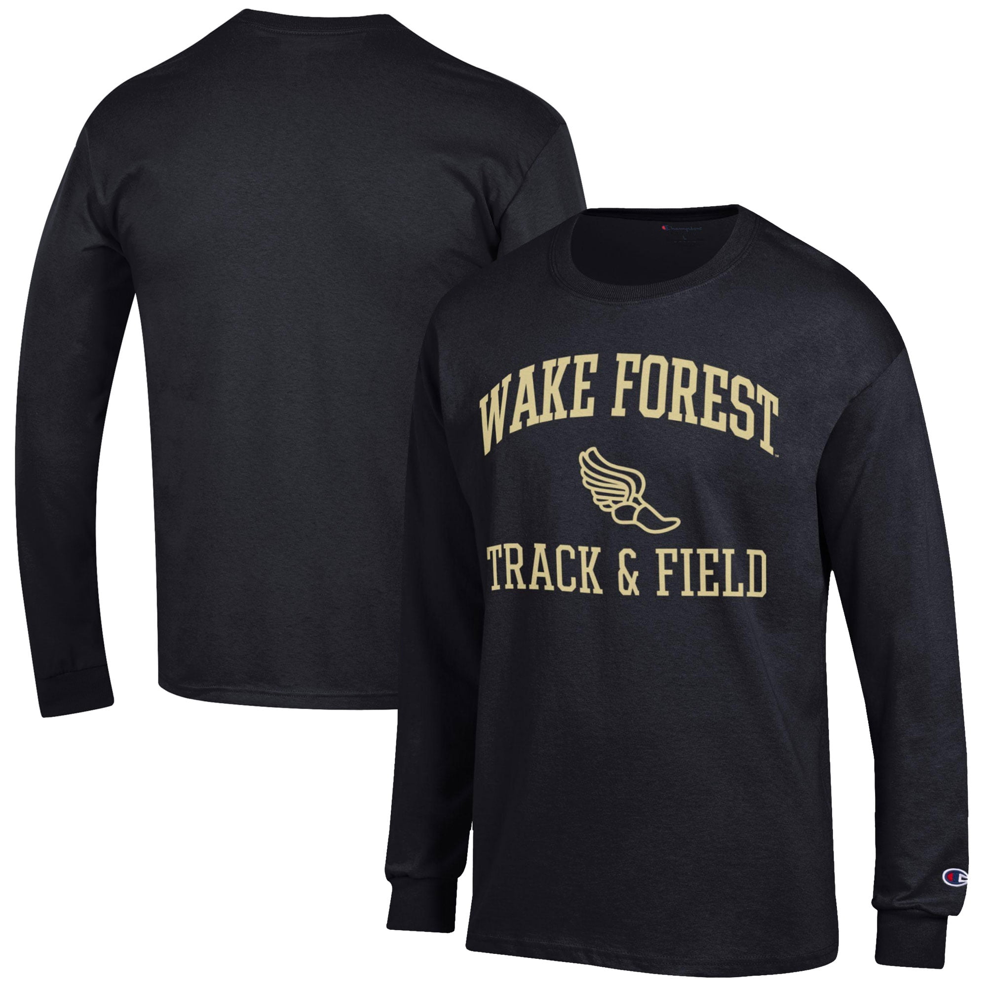 Men's Champion  Black Wake Forest Demon Deacons Track & Field Icon Long Sleeve T-Shirt