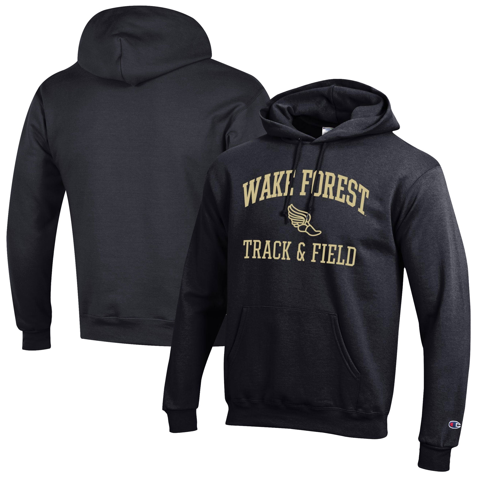 Men's Champion  Black Wake Forest Demon Deacons Track & Field Icon Powerblend Pullover Hoodie