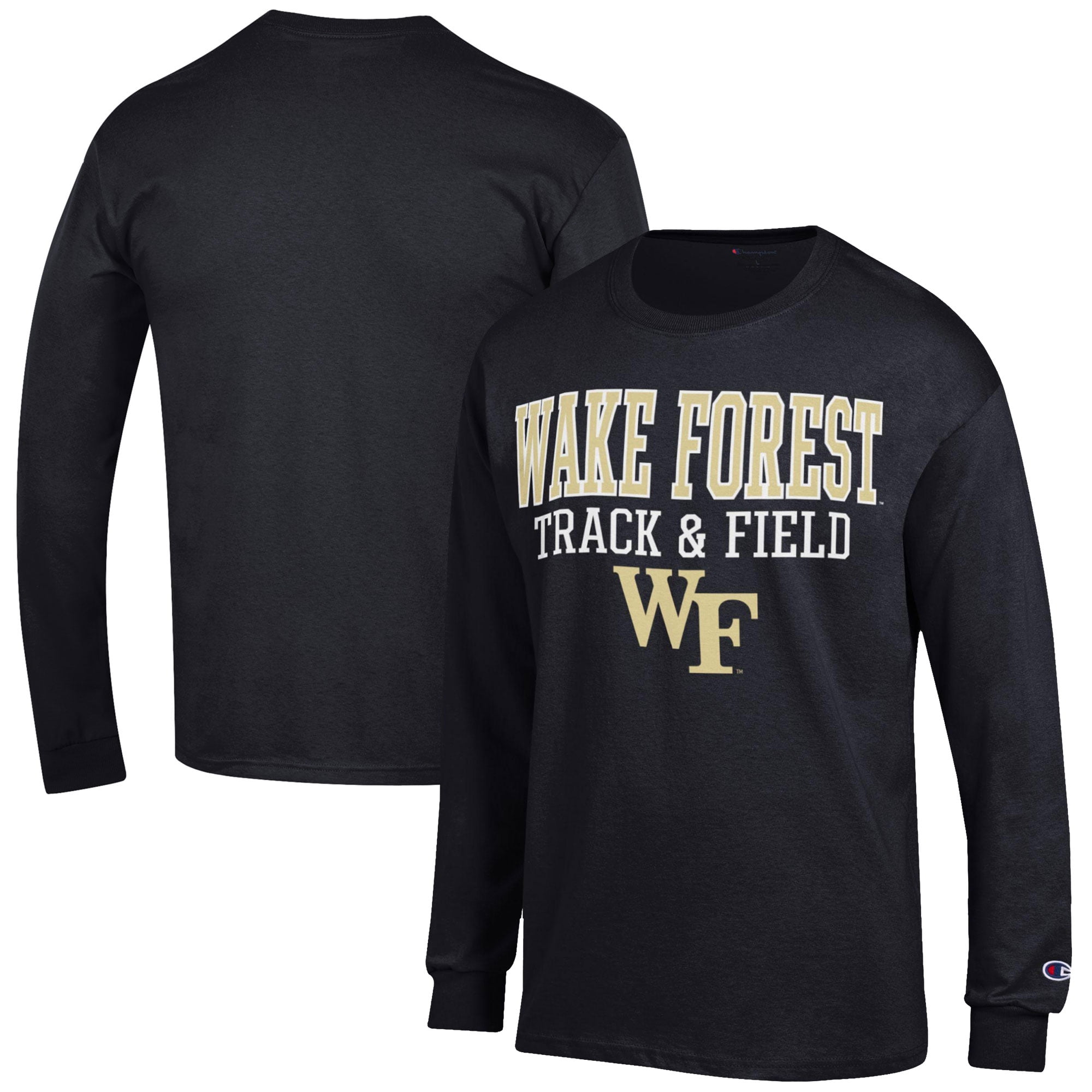 Men's Champion  Black Wake Forest Demon Deacons Track & Field Stack Long Sleeve T-Shirt