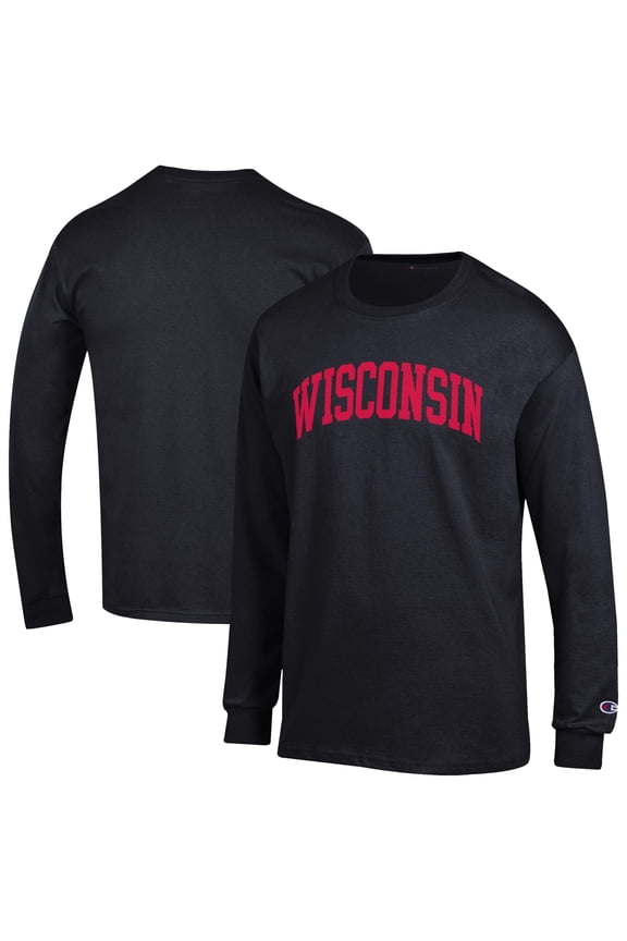 Men's Champion  Black Wisconsin Badgers Basic Arch Long Sleeve T-Shirt