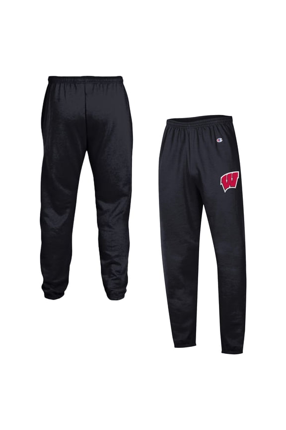 Men's Champion Black Wisconsin Badgers Powerblend Banded Fleece Sweatpants