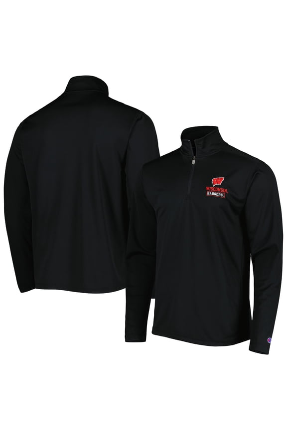Men's Champion Black Wisconsin Badgers Textured Quarter-Zip Jacket