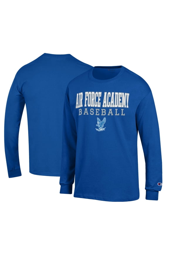 Men's Champion Blue Air Force Falcons Primary Team Logo Stack Logo Baseball Powerblend Long Sleeve T-Shirt