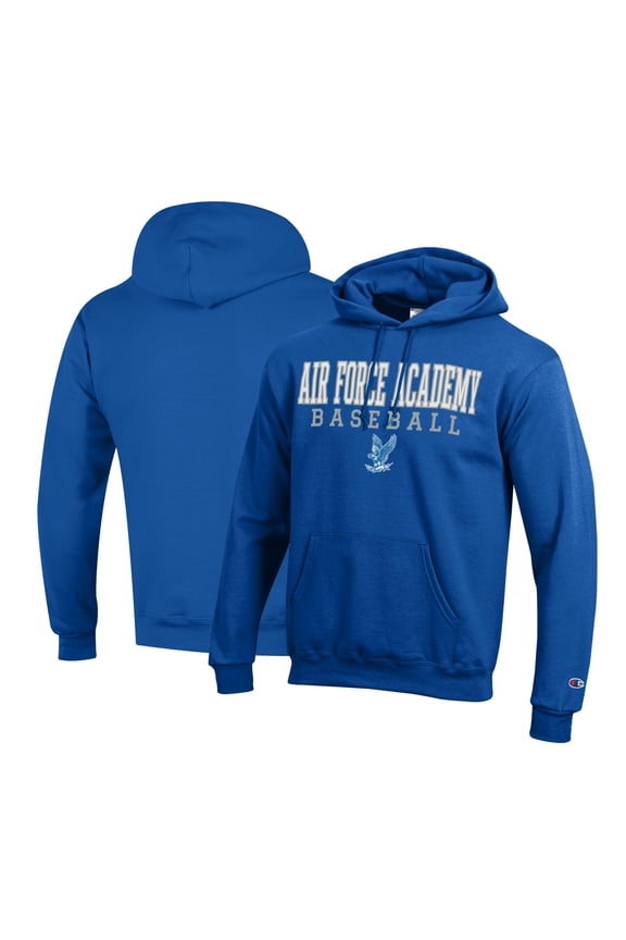 Men's Champion Blue Air Force Falcons Primary Team Logo Stack Logo Baseball Powerblend Pullover Hoodie