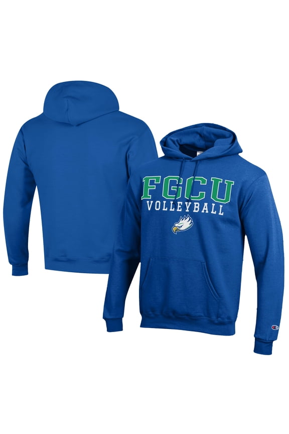 Men's Champion  Blue Florida Gulf Coast Eagles Stacked Logo Volleyball Eco Powerblend Pullover Hoodie
