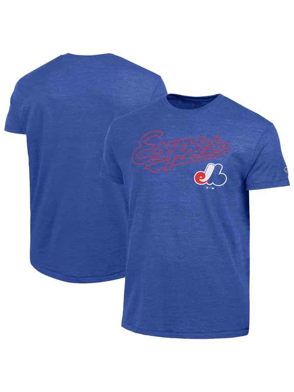 Men's Champion Blue Montreal Expos Cooperstown Wordmark Lockup Tri-Blend T-Shirt
