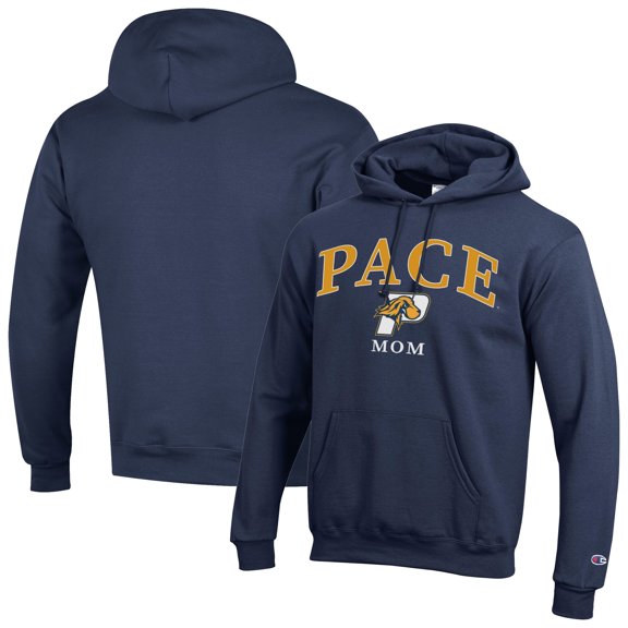 Unisex Champion Blue Pace University Setters Mom Logo Eco Powerblend Hoodie