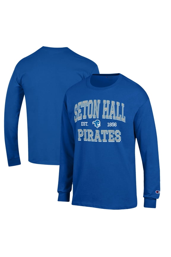 Men's Champion Blue Seton Hall Pirates Jersey Long Sleeve T-Shirt