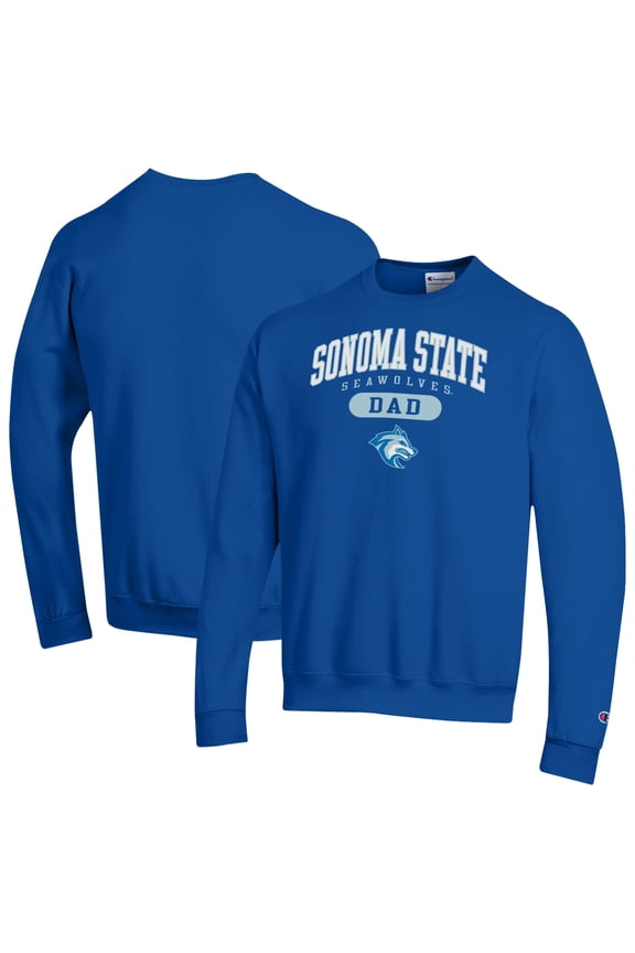 Men's Champion Blue Sonoma State Seawolves Dad Pill Box Eco Powerblend Sweatshirt