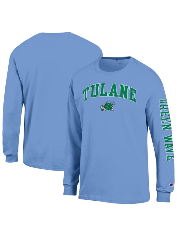 Men's Champion Blue Tulane Green Wave Arch Logo Long Sleeve T-Shirt