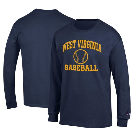 Men's Champion Blue West Virginia Mountaineers Primary Team Logo Icon Baseball Long Sleeve T-Shirt