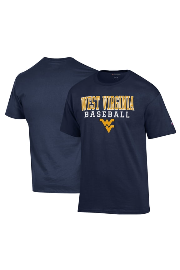 Men's Champion Blue West Virginia Mountaineers Primary Team Logo Stack Logo Baseball Powerblend T-Shirt