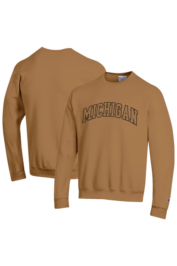 Men's Champion Brown Michigan Wolverines Latte Fleece Sweatshirt