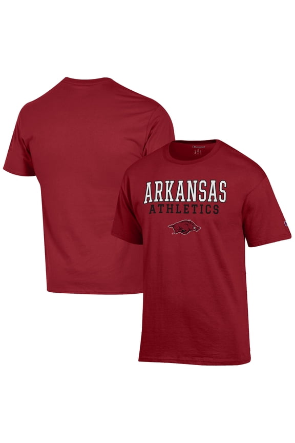 Men's Champion Cardinal Arkansas Razorbacks Athletics Logo Stack T-Shirt