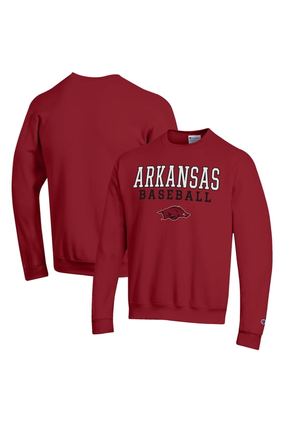 Men's Champion Cardinal Arkansas Razorbacks Baseball Stack Pullover Crewneck Sweatshirt
