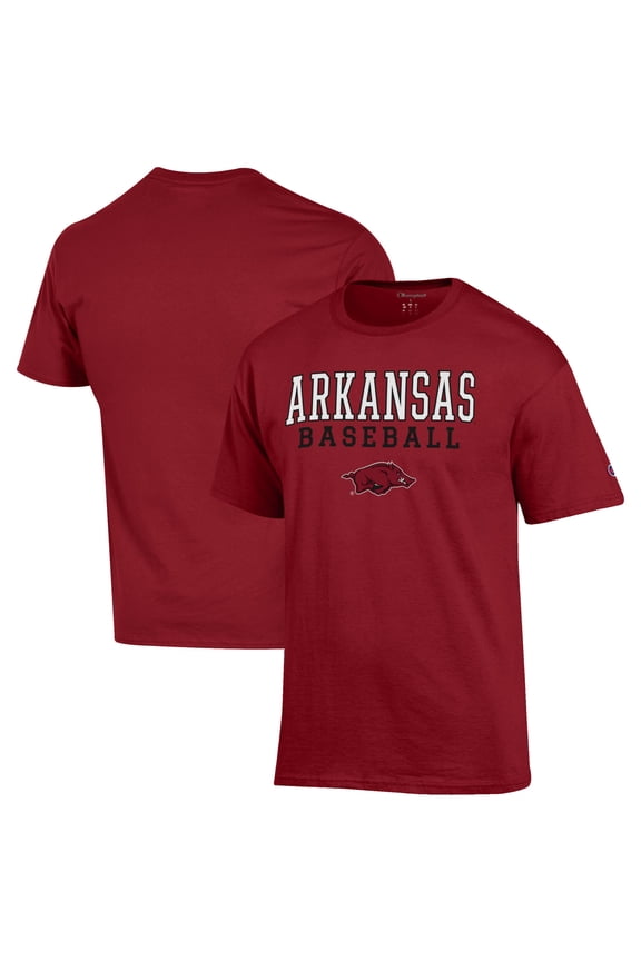 Men's Champion Cardinal Arkansas Razorbacks Baseball Stack T-Shirt