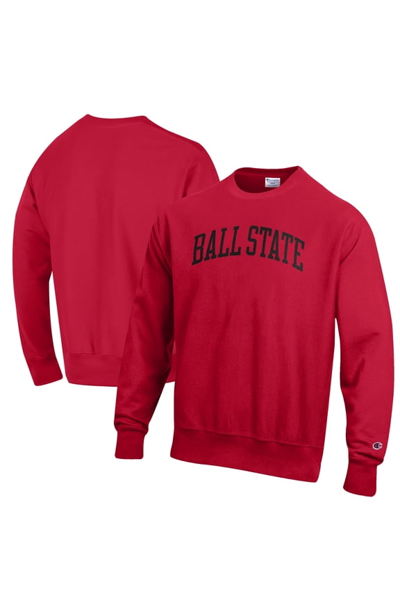 Men's Champion Cardinal Ball State Cardinals Reverse Weave Fleece Crewneck Sweatshirt