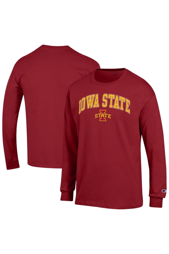 Men's-Champion Cardinal Iowa State Cyclones Arch Over Logo Long Sleeve T-Shirt