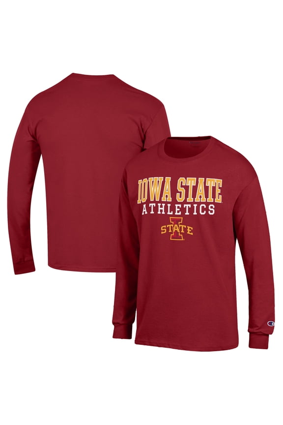 Men's Champion Cardinal Iowa State Cyclones Athletics Logo Stack Long Sleeve T-Shirt